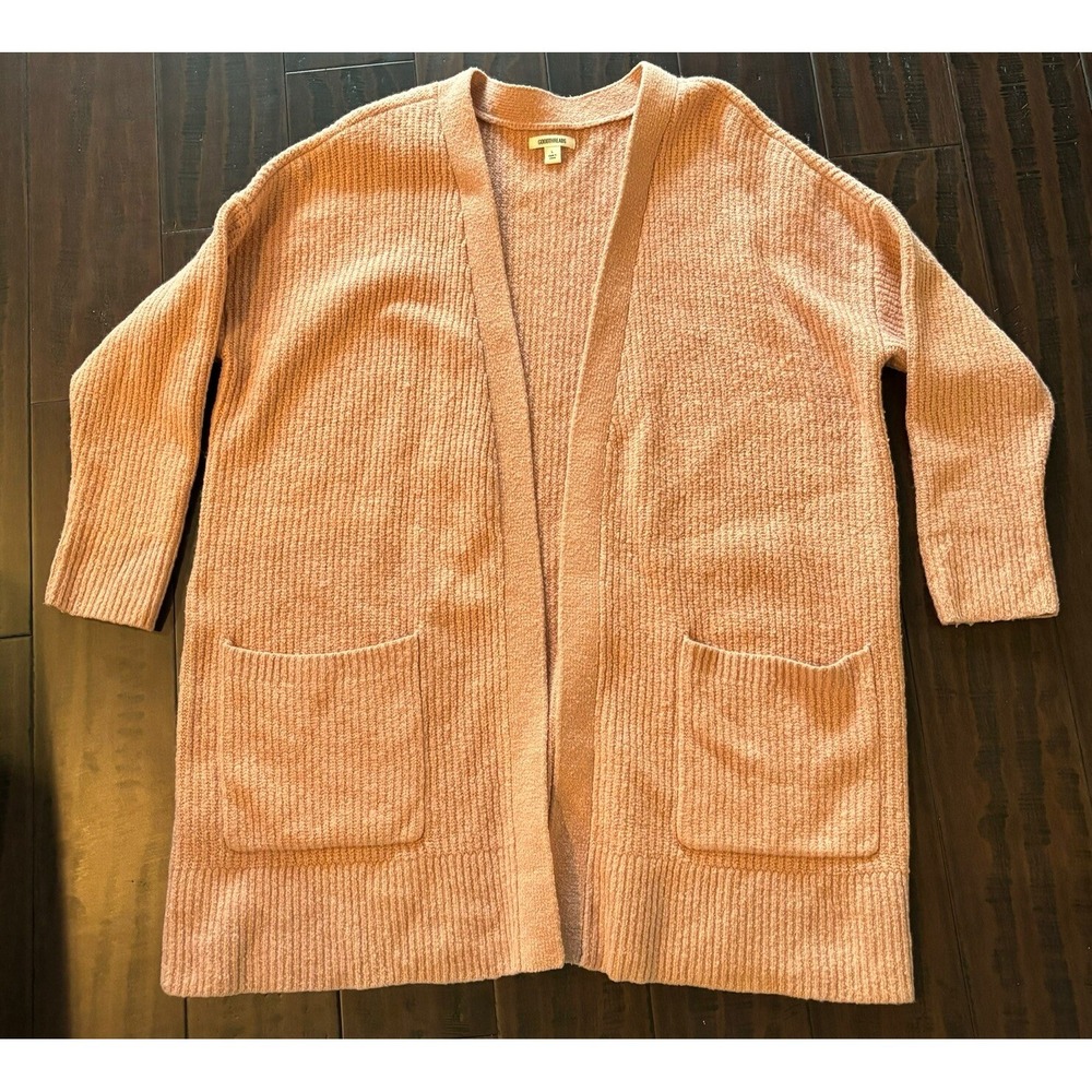 Goodthreads Cardigan Sweater Womens L Open Front Pink Long Sleeve Knit Pockets
